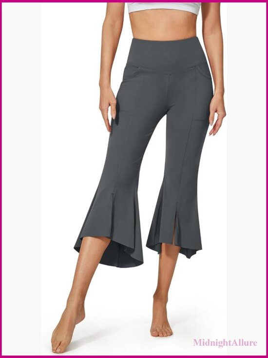 Pants - Capri Pants Stretch Yoga Dress Pants with Pockets Ruffle Bell Bottom Athletic